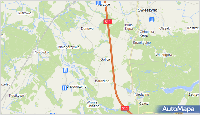 mapa Golica gmina Świeszyno, Golica gmina Świeszyno na mapie Targeo