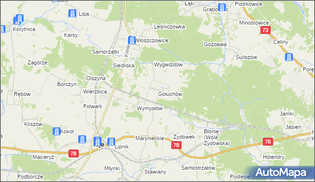 mapa Gołuchów gmina Kije, Gołuchów gmina Kije na mapie Targeo