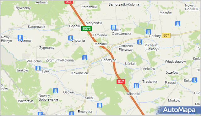 mapa Gończyce, Gończyce na mapie Targeo