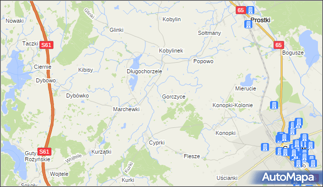 mapa Gorczyce gmina Prostki, Gorczyce gmina Prostki na mapie Targeo