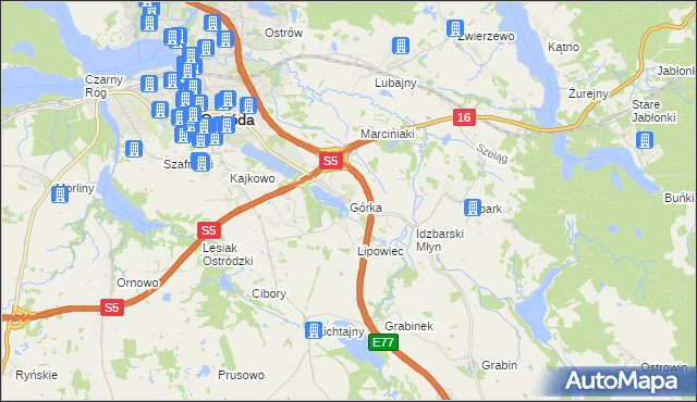 mapa Górka gmina Ostróda, Górka gmina Ostróda na mapie Targeo