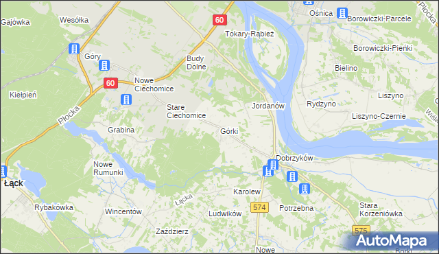 mapa Górki gmina Gąbin, Górki gmina Gąbin na mapie Targeo