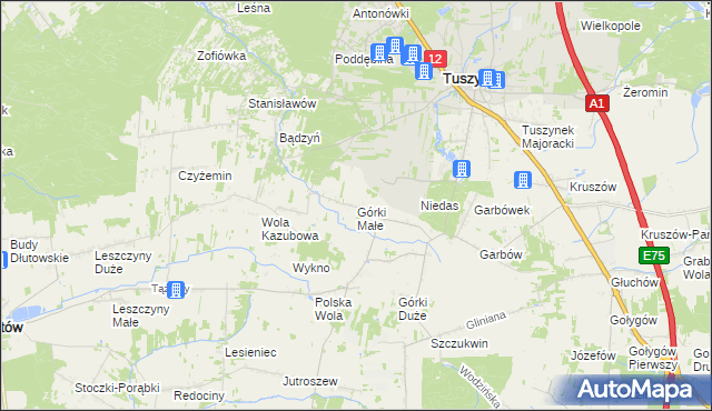 mapa Górki Małe gmina Tuszyn, Górki Małe gmina Tuszyn na mapie Targeo