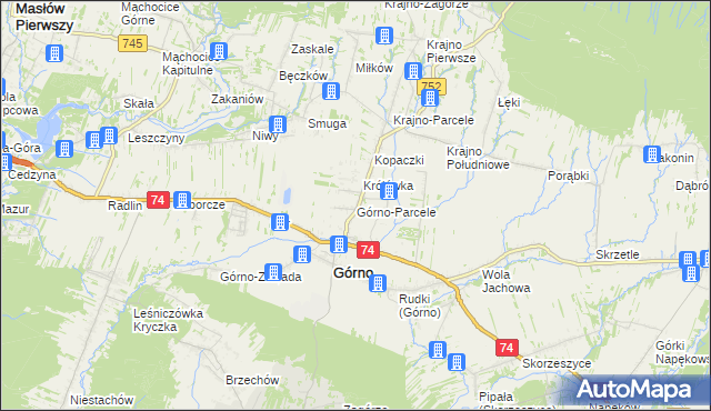 mapa Górno-Parcele, Górno-Parcele na mapie Targeo