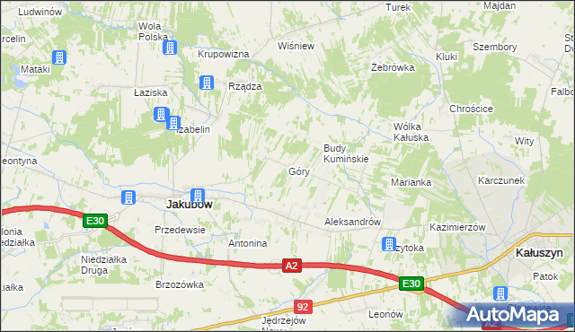 mapa Góry gmina Jakubów, Góry gmina Jakubów na mapie Targeo
