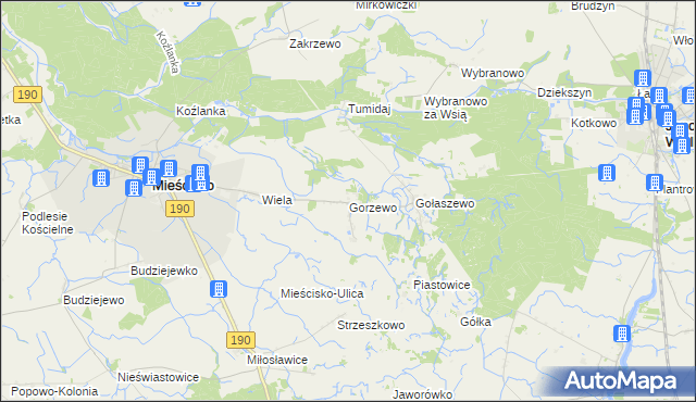 mapa Gorzewo gmina Mieścisko, Gorzewo gmina Mieścisko na mapie Targeo