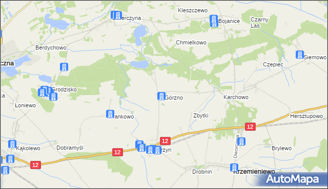 mapa Górzno gmina Krzemieniewo, Górzno gmina Krzemieniewo na mapie Targeo