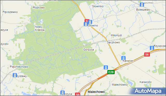 mapa Gorzyca gmina Darłowo, Gorzyca gmina Darłowo na mapie Targeo