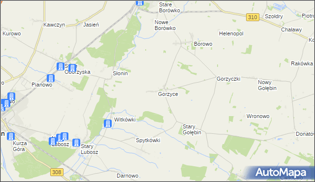 mapa Gorzyce gmina Czempiń, Gorzyce gmina Czempiń na mapie Targeo