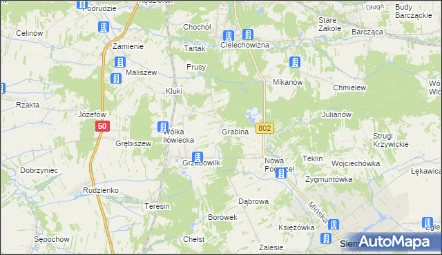 mapa Grabina gmina Mińsk Mazowiecki, Grabina gmina Mińsk Mazowiecki na mapie Targeo