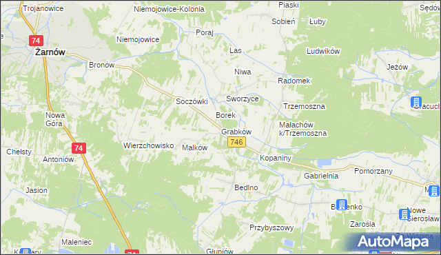 mapa Grabków gmina Końskie, Grabków gmina Końskie na mapie Targeo