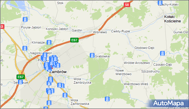 mapa Grabówka gmina Zambrów, Grabówka gmina Zambrów na mapie Targeo
