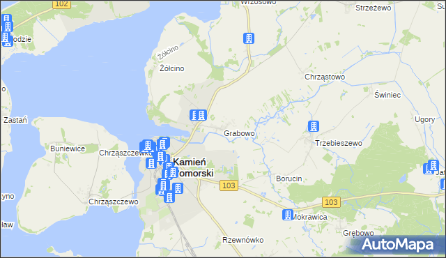 mapa Grabowo gmina Kamień Pomorski, Grabowo gmina Kamień Pomorski na mapie Targeo