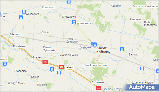 mapa Grabowo gmina Zawidz, Grabowo gmina Zawidz na mapie Targeo