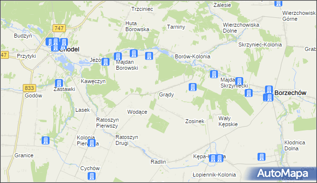 mapa Grądy gmina Chodel, Grądy gmina Chodel na mapie Targeo