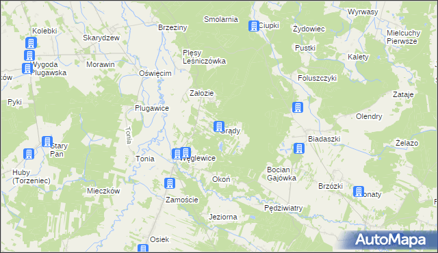 mapa Grądy gmina Galewice, Grądy gmina Galewice na mapie Targeo