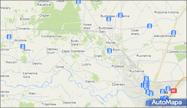 mapa Grądy gmina Osiek Mały, Grądy gmina Osiek Mały na mapie Targeo