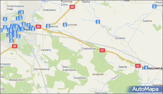 mapa Gręboszów gmina Domaszowice, Gręboszów gmina Domaszowice na mapie Targeo