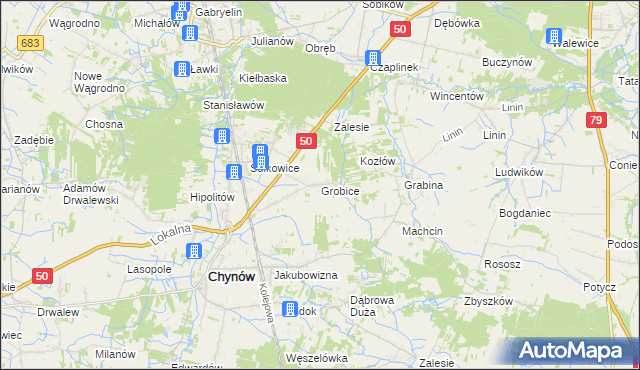 mapa Grobice, Grobice na mapie Targeo