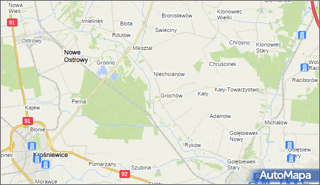 mapa Grochów gmina Nowe Ostrowy, Grochów gmina Nowe Ostrowy na mapie Targeo