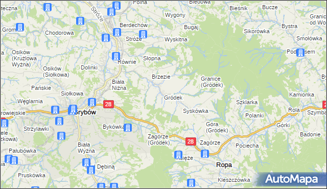 mapa Gródek gmina Grybów, Gródek gmina Grybów na mapie Targeo