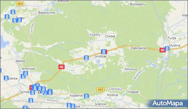 mapa Grodziec gmina Ozimek, Grodziec gmina Ozimek na mapie Targeo