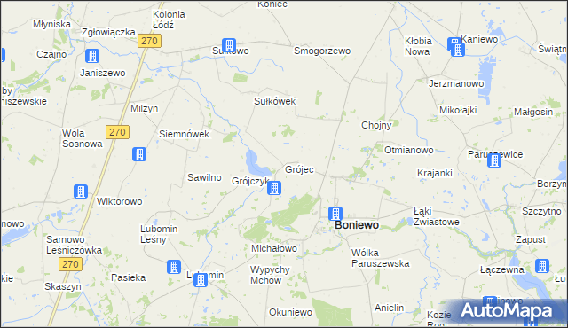 mapa Grójec gmina Boniewo, Grójec gmina Boniewo na mapie Targeo