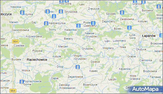 mapa Gruszów gmina Raciechowice, Gruszów gmina Raciechowice na mapie Targeo