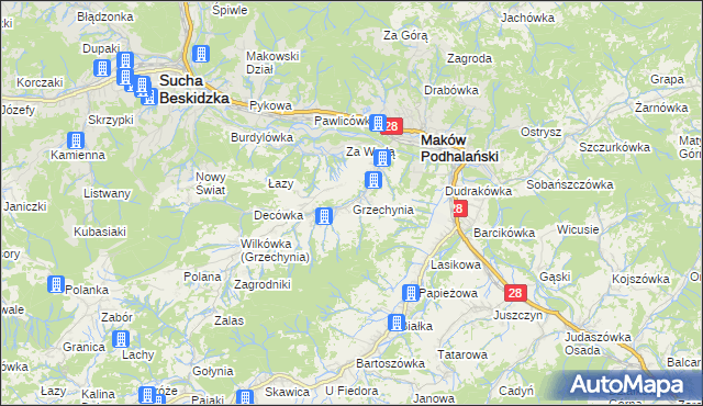 mapa Grzechynia, Grzechynia na mapie Targeo