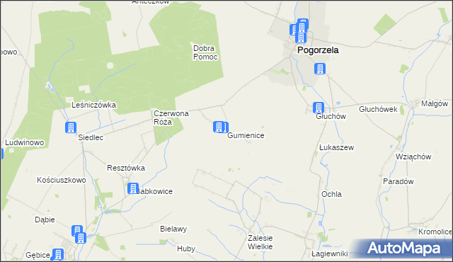 mapa Gumienice gmina Pogorzela, Gumienice gmina Pogorzela na mapie Targeo