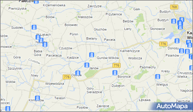 mapa Gunów-Wilków, Gunów-Wilków na mapie Targeo