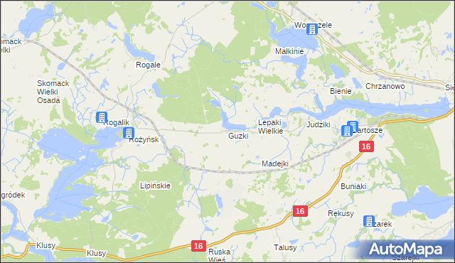 mapa Guzki gmina Ełk, Guzki gmina Ełk na mapie Targeo