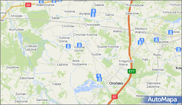 mapa Guzów gmina Orońsko, Guzów gmina Orońsko na mapie Targeo