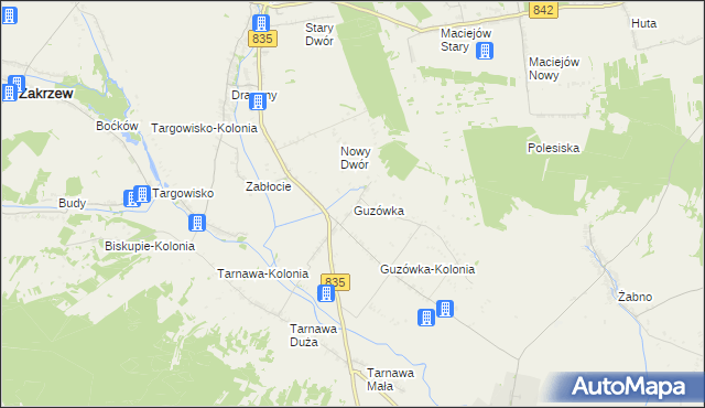 mapa Guzówka gmina Wysokie, Guzówka gmina Wysokie na mapie Targeo