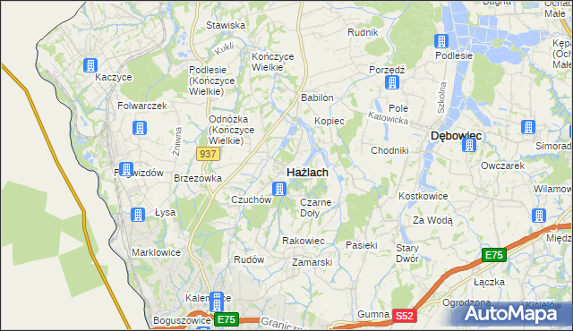 mapa Hażlach, Hażlach na mapie Targeo
