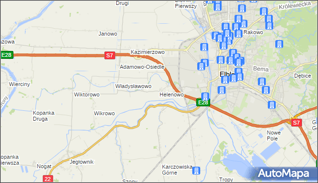 mapa Helenowo gmina Elbląg, Helenowo gmina Elbląg na mapie Targeo