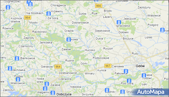 mapa Hucisko gmina Gdów, Hucisko gmina Gdów na mapie Targeo