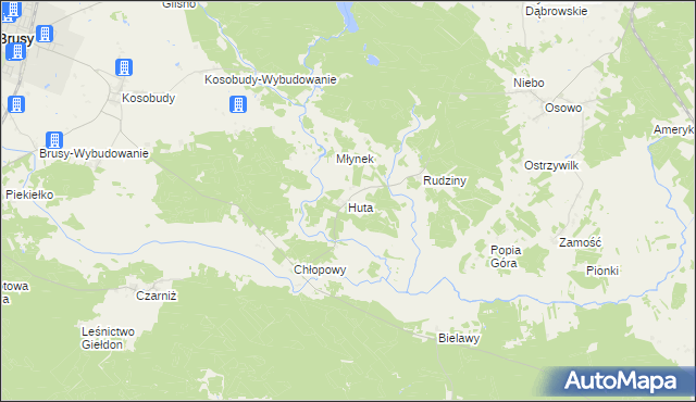 mapa Huta gmina Brusy, Huta gmina Brusy na mapie Targeo