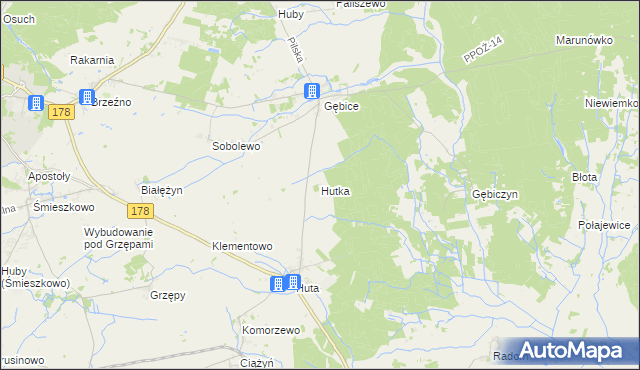 mapa Hutka gmina Czarnków, Hutka gmina Czarnków na mapie Targeo