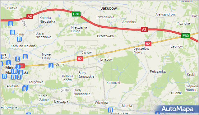 mapa Ignaców gmina Mińsk Mazowiecki, Ignaców gmina Mińsk Mazowiecki na mapie Targeo