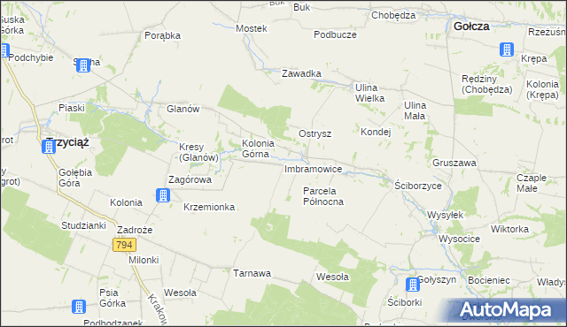 mapa Imbramowice gmina Trzyciąż, Imbramowice gmina Trzyciąż na mapie Targeo