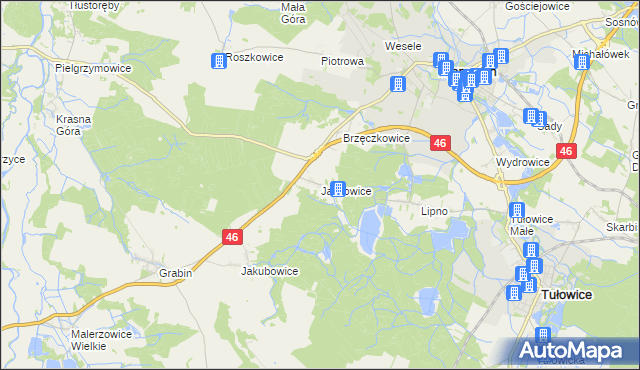 mapa Jaczowice, Jaczowice na mapie Targeo