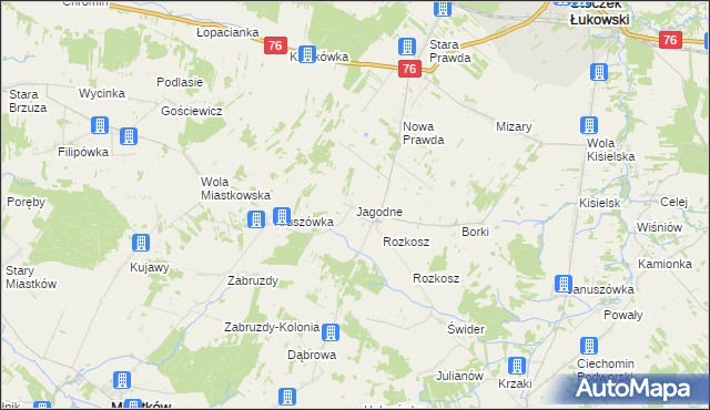 mapa Jagodne gmina Stoczek Łukowski, Jagodne gmina Stoczek Łukowski na mapie Targeo