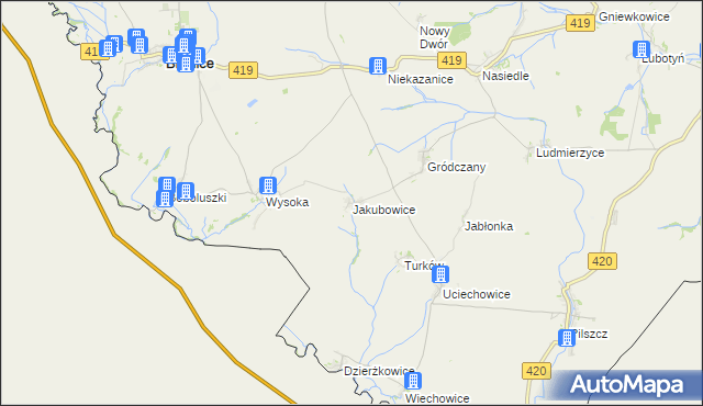 mapa Jakubowice gmina Branice, Jakubowice gmina Branice na mapie Targeo