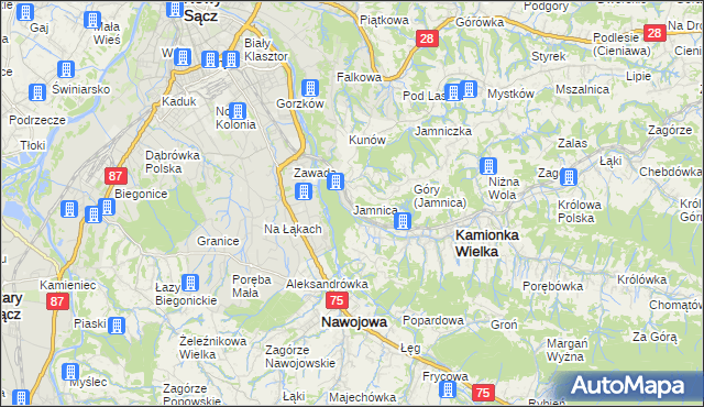 mapa Jamnica gmina Kamionka Wielka, Jamnica gmina Kamionka Wielka na mapie Targeo