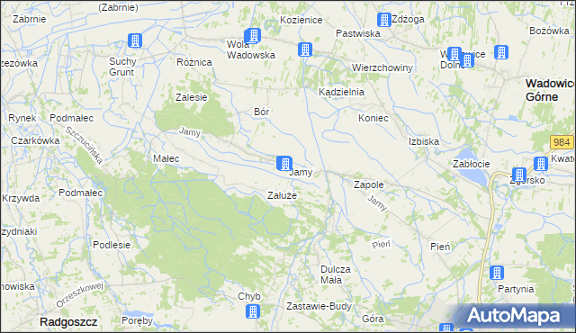 mapa Jamy gmina Wadowice Górne, Jamy gmina Wadowice Górne na mapie Targeo