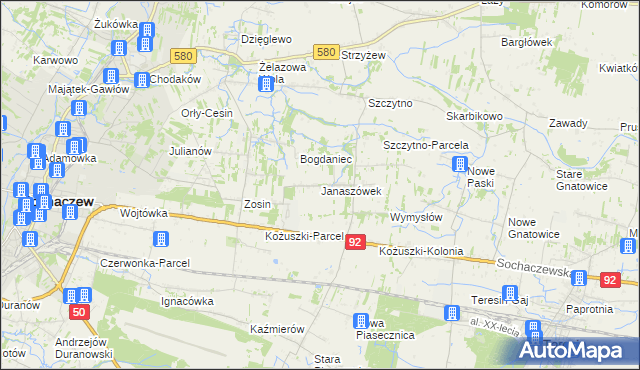 mapa Janaszówek, Janaszówek na mapie Targeo