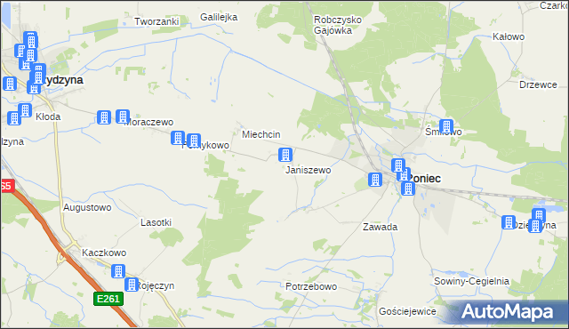 mapa Janiszewo gmina Poniec, Janiszewo gmina Poniec na mapie Targeo