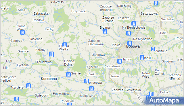 mapa Jankowa gmina Bobowa, Jankowa gmina Bobowa na mapie Targeo