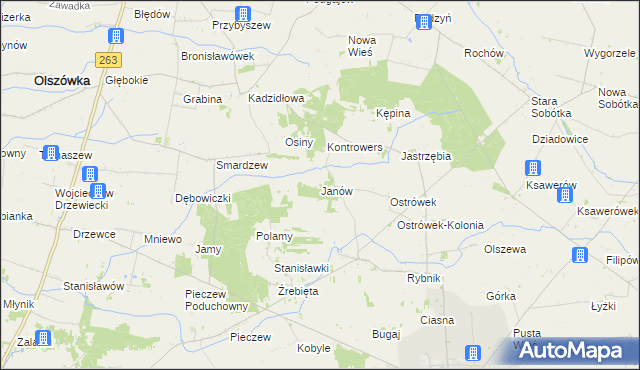 mapa Janów gmina Grabów, Janów gmina Grabów na mapie Targeo